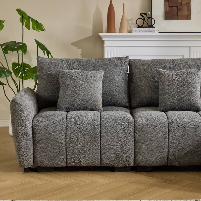 American Tufed Boucle Sofa with Ottoman - 3 Seat 1 Ottoman