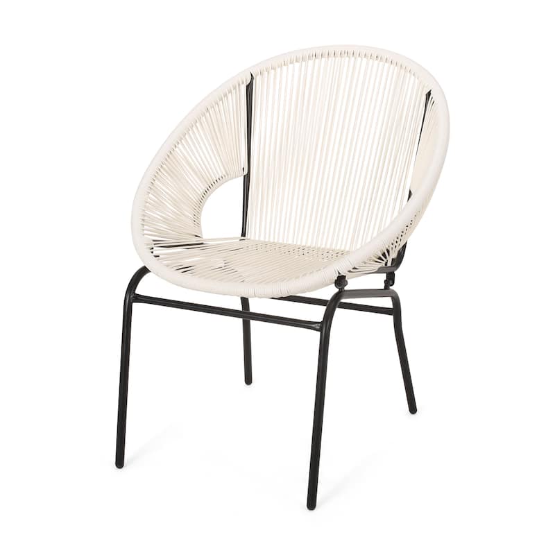 Roomfitters Modern Acapulco Patio Chair Set, Handwoven Rope Lounge Chairs, Weather-Resistant Steel Frame, White (Set of 2)