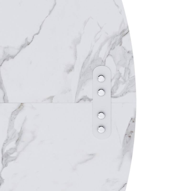 47.24" Round Marble White Finish Dining Table, Farmhouse Kitchen Table