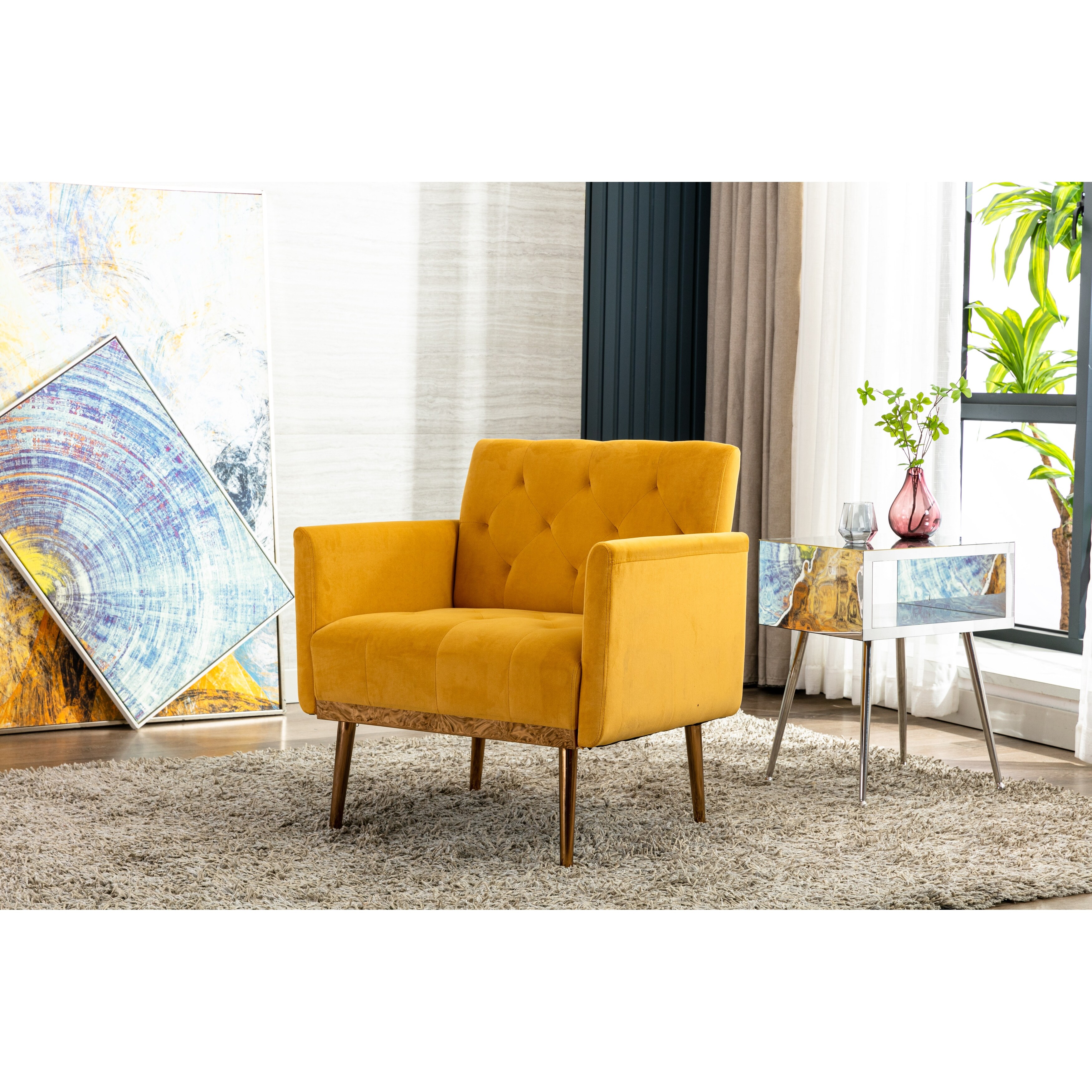 Velvet Accent Chair, Leisure Single Sofa with Rose Golden Feet for