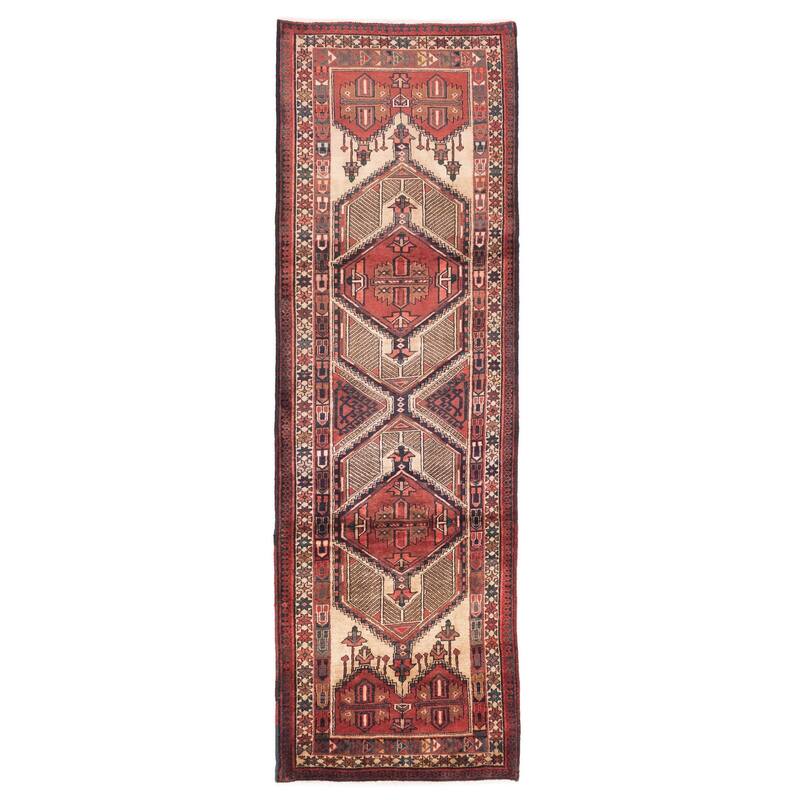 ECARPETGALLERY Hand-knotted Konya Anatolian Light Khaki, Red Wool Rug - 3'6 x 11'0