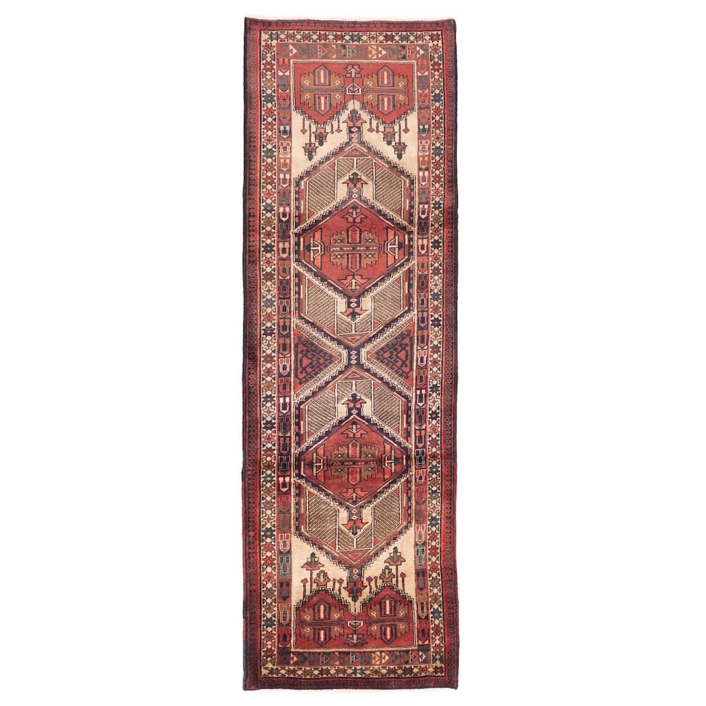 ECARPETGALLERY Hand-knotted Konya Anatolian Light Khaki, Red Wool Rug - 3'6 x 11'0