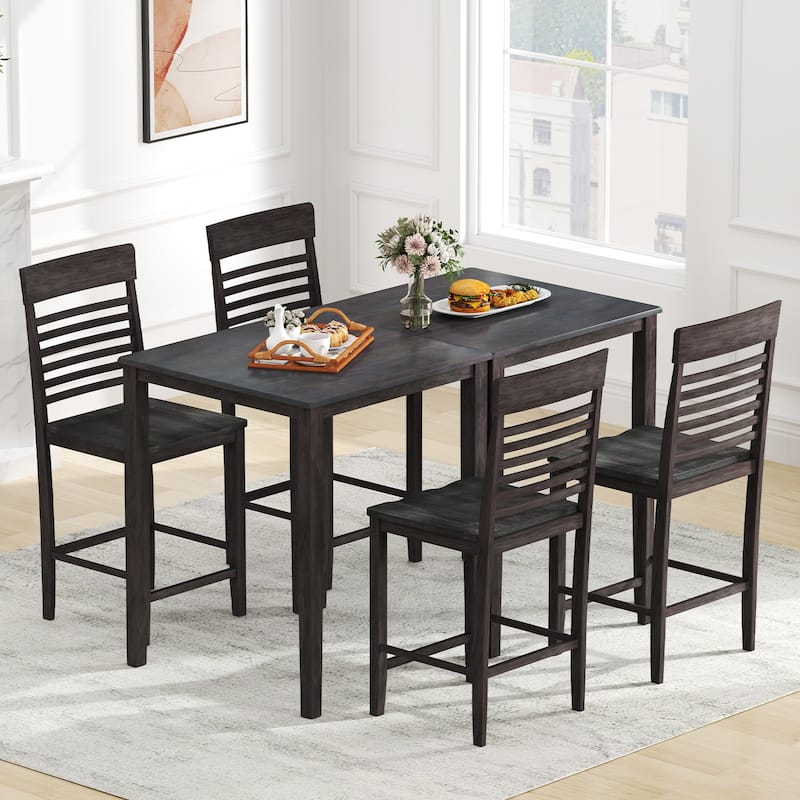 Gymax 5 PCS Counter-Height Dining Table Set for 4 Square Kitchen Table - Grey