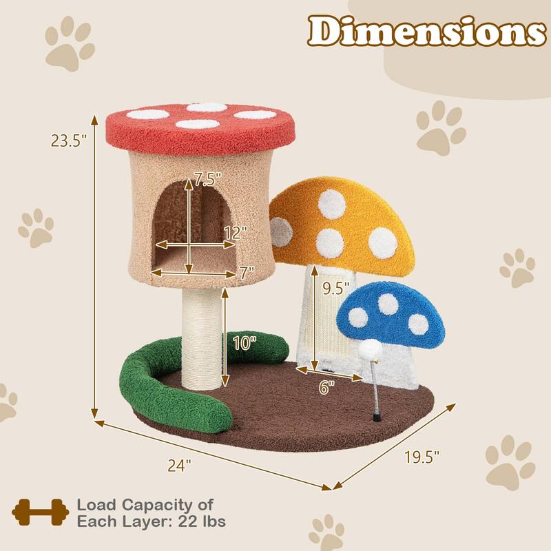 Costway 23.5 Inch Tall Mushroom Cat Activity Center with Scratching - See Details