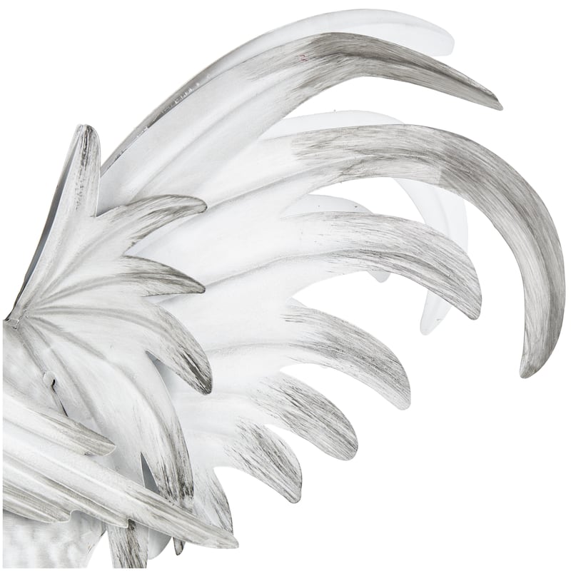 Metal Rooster Decorative Garden Sculpture with Black Texturing and Red Accents - White - Roche River Decor