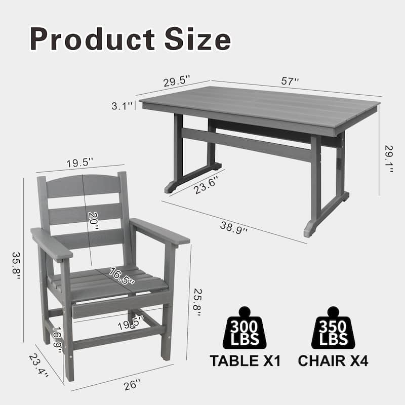 7-Piece Black HDPE Outdoor Dining Set for 6, Weather-Resistant Patio Table and Chairs for Garden, Backyard, Lawn, and Poolside