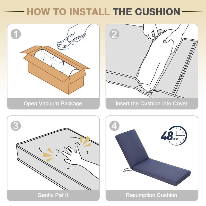 Aoodor Patio Chaise Lounger Cushions Set of 2, Olefin Fabric, Water-Resistant, 72x21x3 Inches(Only Cushions)
