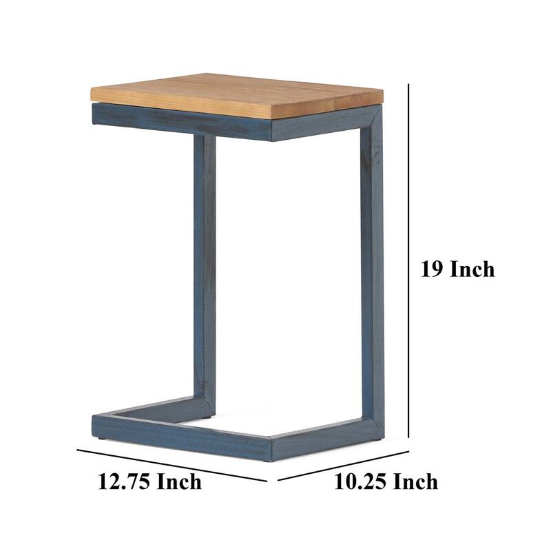 12.75 in. Brown and Black Rectangle Wood End Table with C Shaped Frame