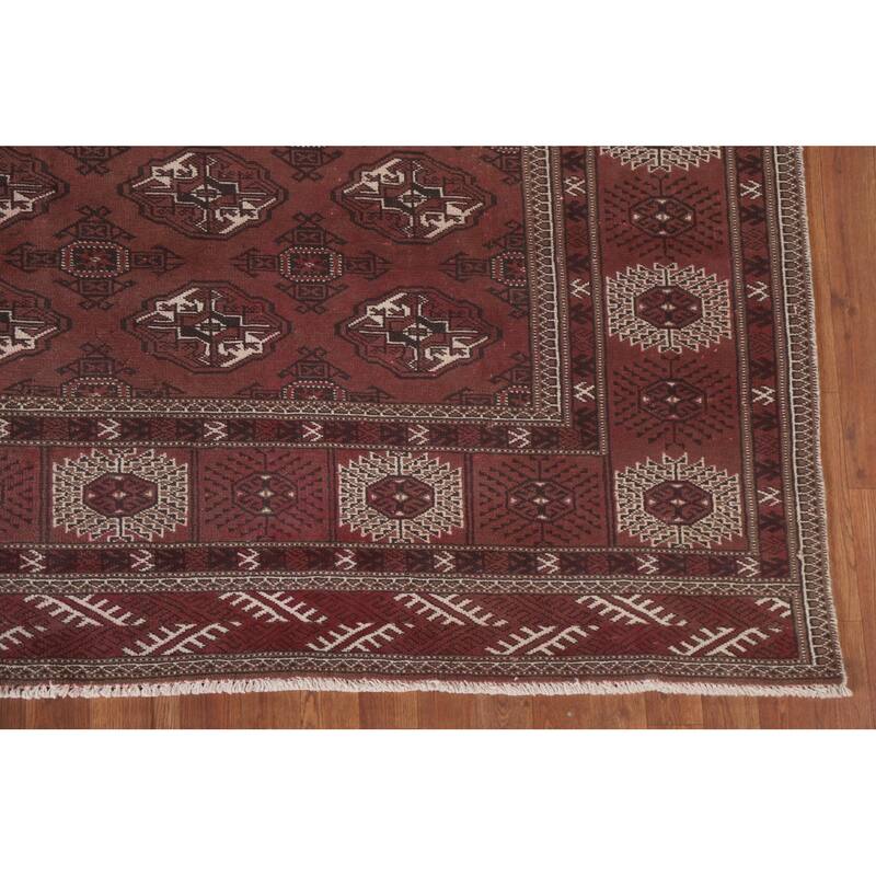 Hand Knotted Oriental 100% Wool Carpet Traditional All-Over Red Bokhara Area Rug - 12' 3'' X 8' 0''