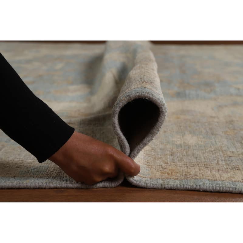 Hand Knotted Oriental 100% Wool Carpet Transitional Floral Navy Blue & Blues Oushak Area Rug - 9' 8'' X 8' 7''