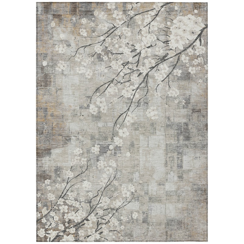 Machine Washable Indoor/ Outdoor Modern Floral Chantille Rug