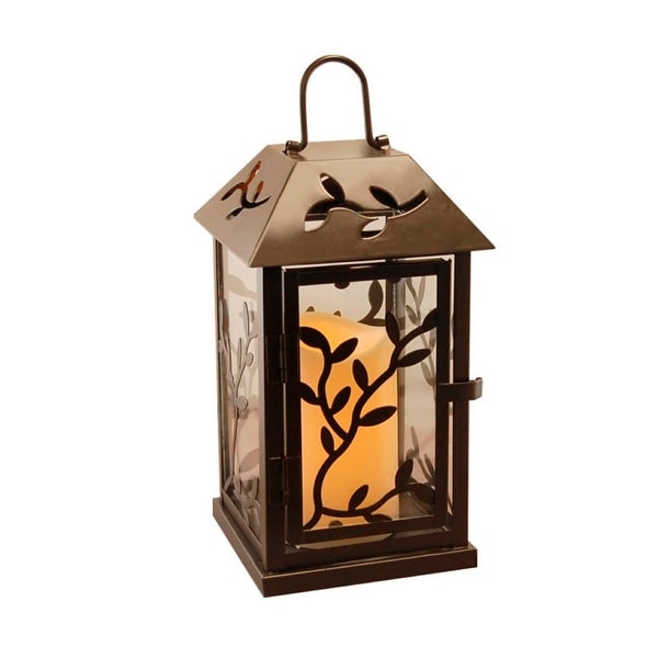 9” Black Vine Design Metal Lantern with Battery Operated LED Lighted Candle - N/A