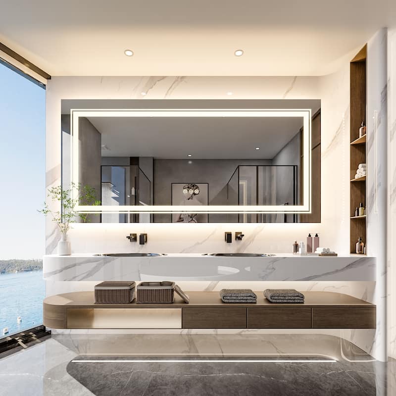 Jumbo LED Light Backlit Bathroom Mirror Makeup Anti-Fog Memory 3 Color - 63"x32"