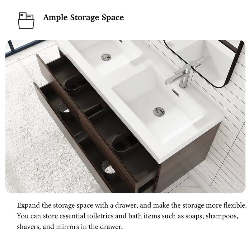 Angela 47 in.W x 19.5 in.D x 20.5 in.H Wall-Mounted Bath Vanity with White Cultured Marble Top