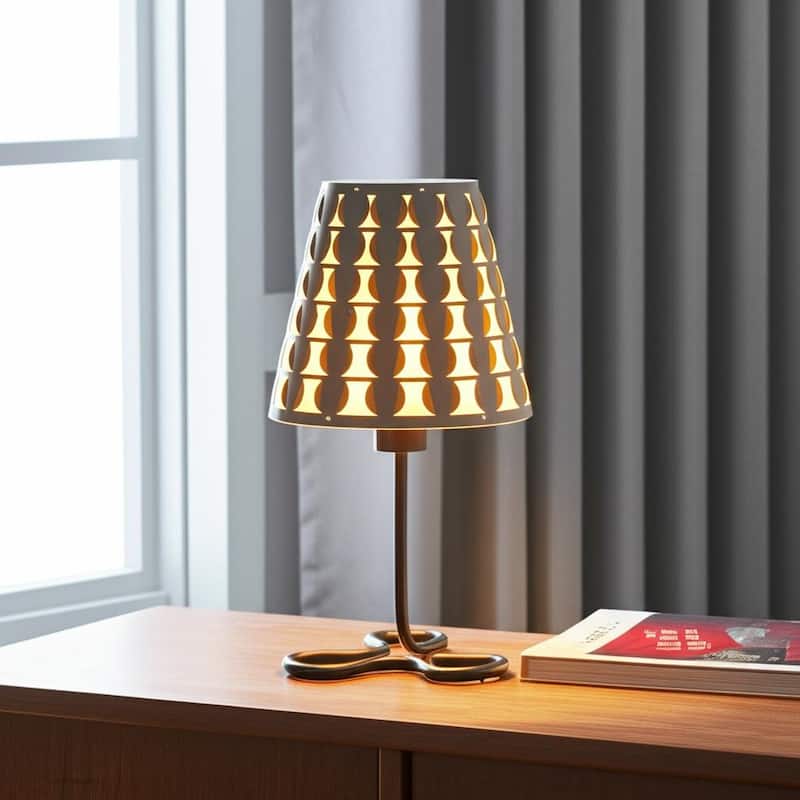 HomeRoots 16" Black Bedside Table Lamp With Black And White Polka Dots Empire Shade - Small