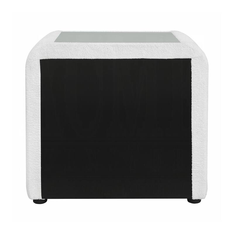 2 Drawers Teddy Sherpa Nightstand with Crystal Button in White and Chrome