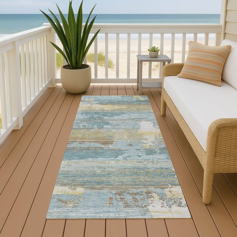 Machine Washable Indoor/ Outdoor Chic Veta Chantille Rug - Teal - 2'3" x 7'6"