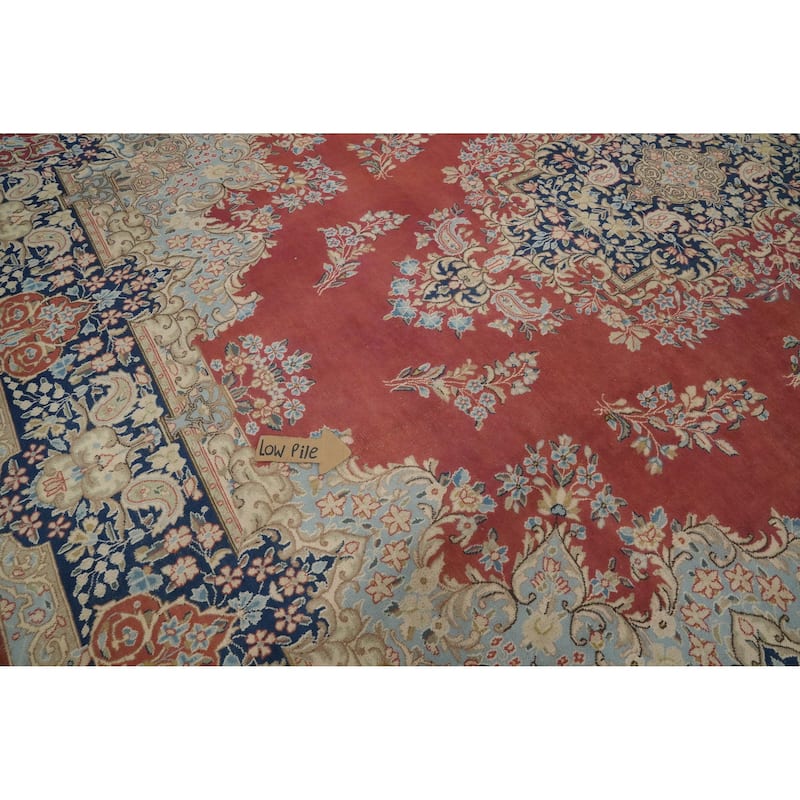 Hand Knotted Oriental 100% Wool Carpet Traditional Floral Oranges & Rust Kerman Area Rug - 13' 0'' X 9' 9''