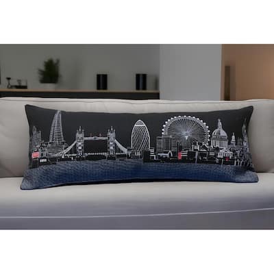 HomeRoots 35" Black London Nighttime Skyline Lumbar Decorative Pillow