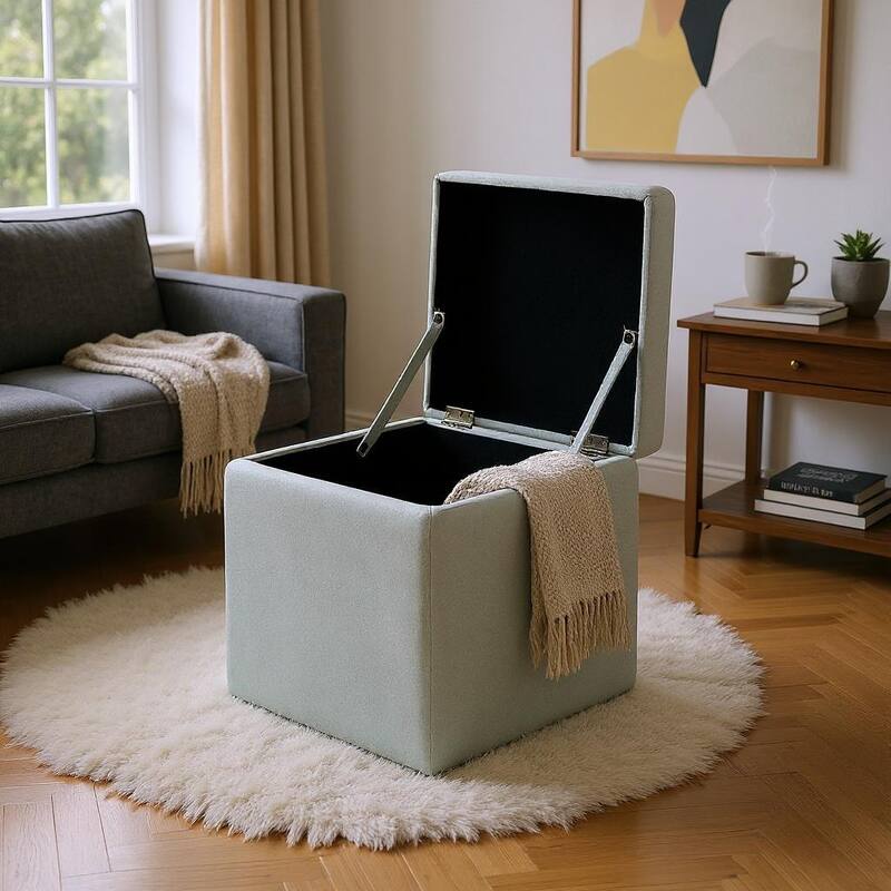Modern Square Corduroy Ottoman Footrest with Hidden Storage for Living Room or Bedroom