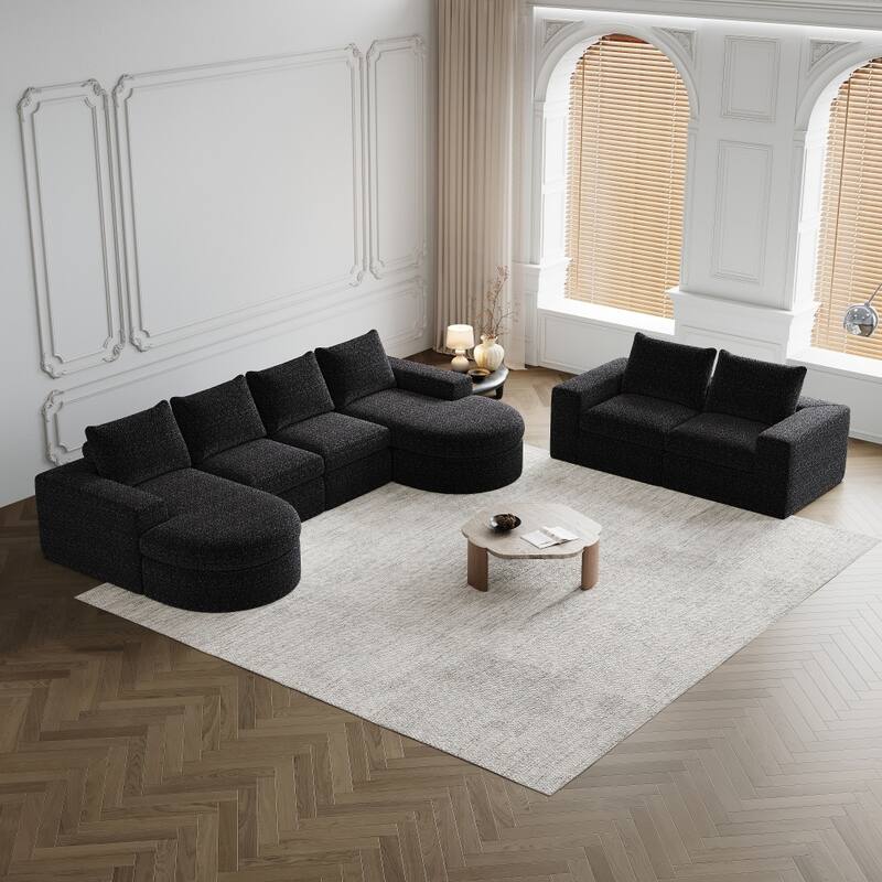 Modern L-Shaped Chenille Sectional Sofa with Chaise and Six modules