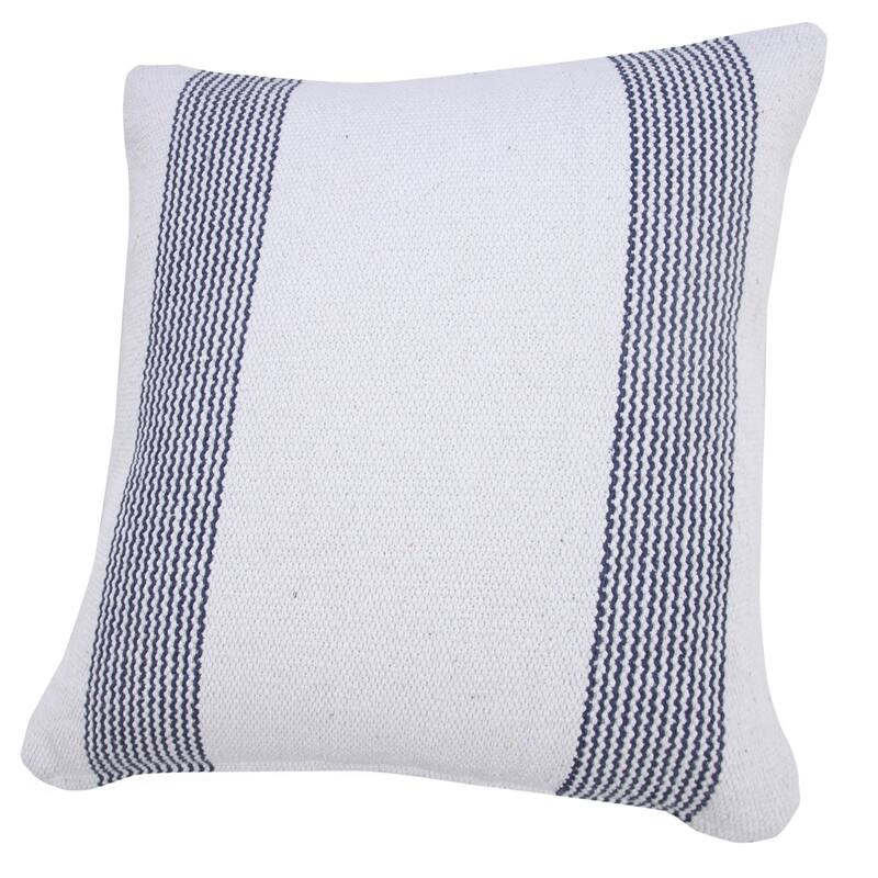 20" Blue and White Pinstripe Bordered Square Throw Pillow