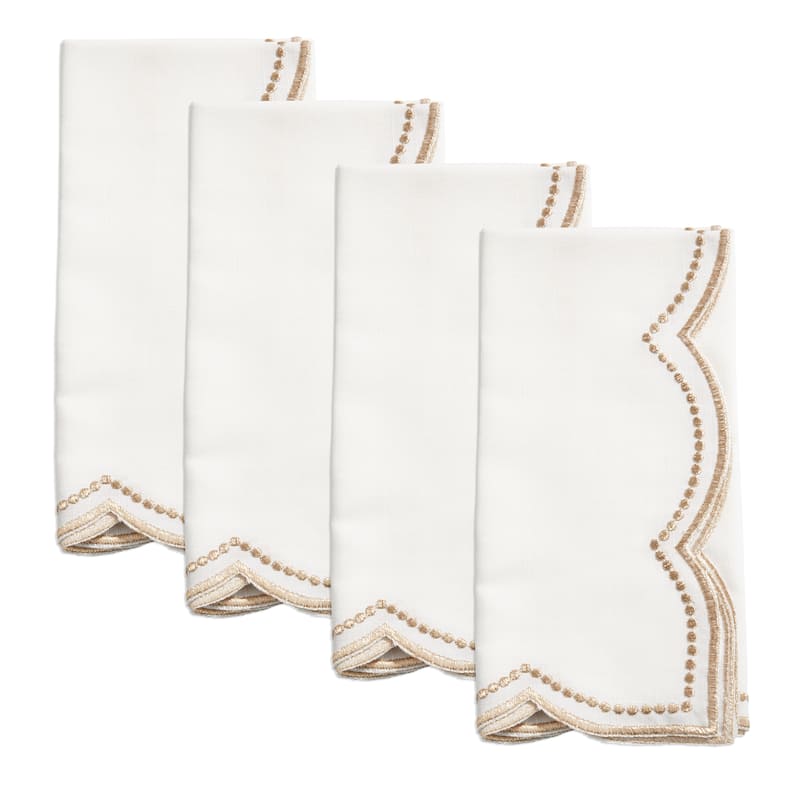 Embroidered Polka Dot Napkin With Scallop Edge (Set of 4) - Set of 4 - Gold