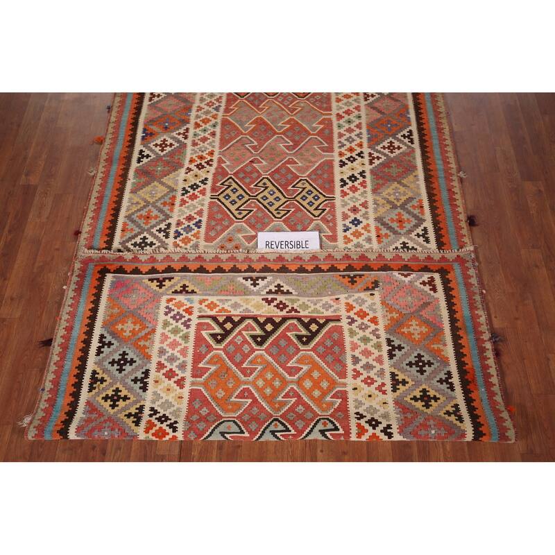 Geometric Kilim Qashqai Persian Area Rug Hand-Woven Tribal Wool Carpet - 5'5"x 9'8"