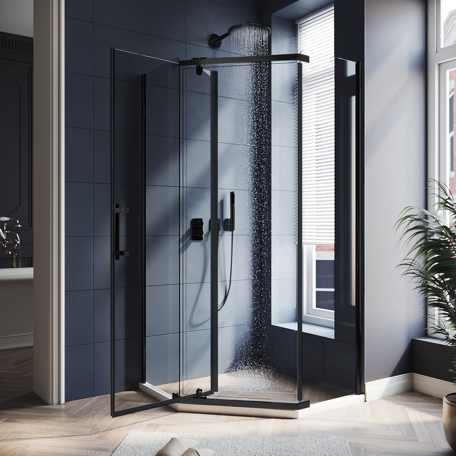 Elegant Corner Shower Enclosure 36 1/2 in. W x 72 in. H Neo-angle Sliding Shower Door 1/4 in. Tempered Glass with Shower Base