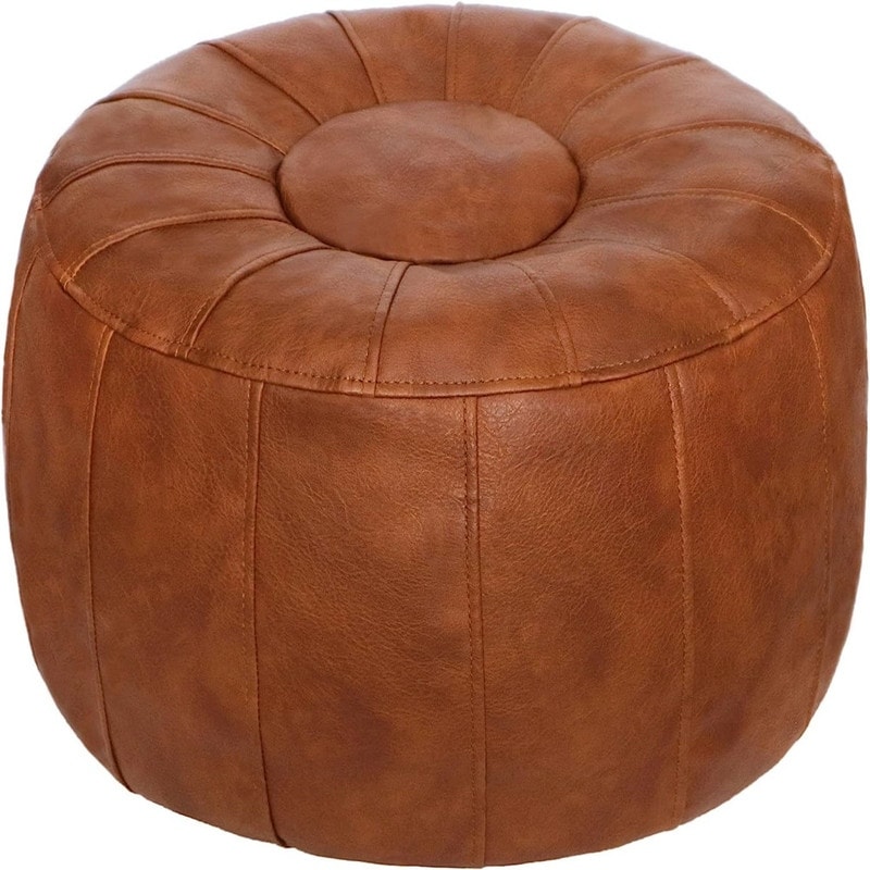 Tan Buffalo Leather Boucle Footstool with Ball Feet