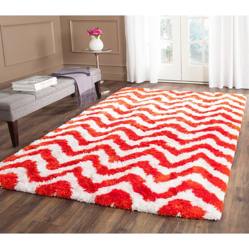 SAFAVIEH Handmade Barcelona Shag Rayya Polyester Rug - 5' x 8' - Ivory/Rust