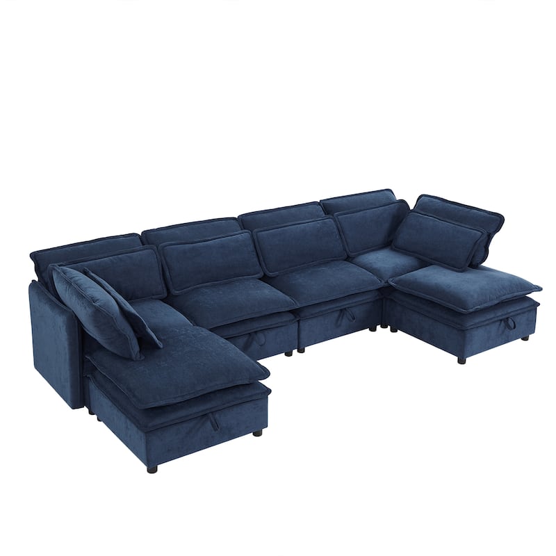 Roomfitters U-Shaped Modular Sectional Sofa with Storage, Convertible 6-Seater Couch for Living Room
