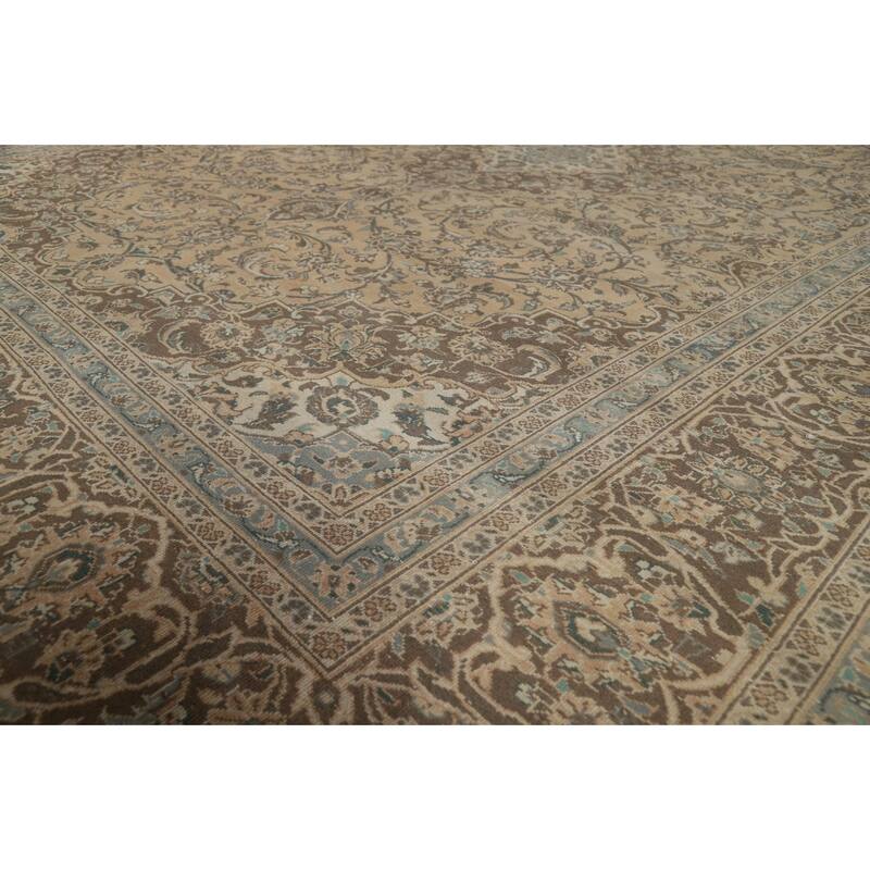 Traditional Mashad Persian Vintage Rug Bedroom Handmade Wool Carpet - 9'6" x 13'3"