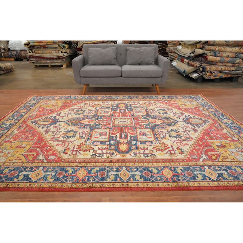 Hand Knotted Oriental 100% Wool Carpet Traditional Medallion Beige & Ivories Heriz (serapi) Area Rug - 10' 0'' X 7' 8''