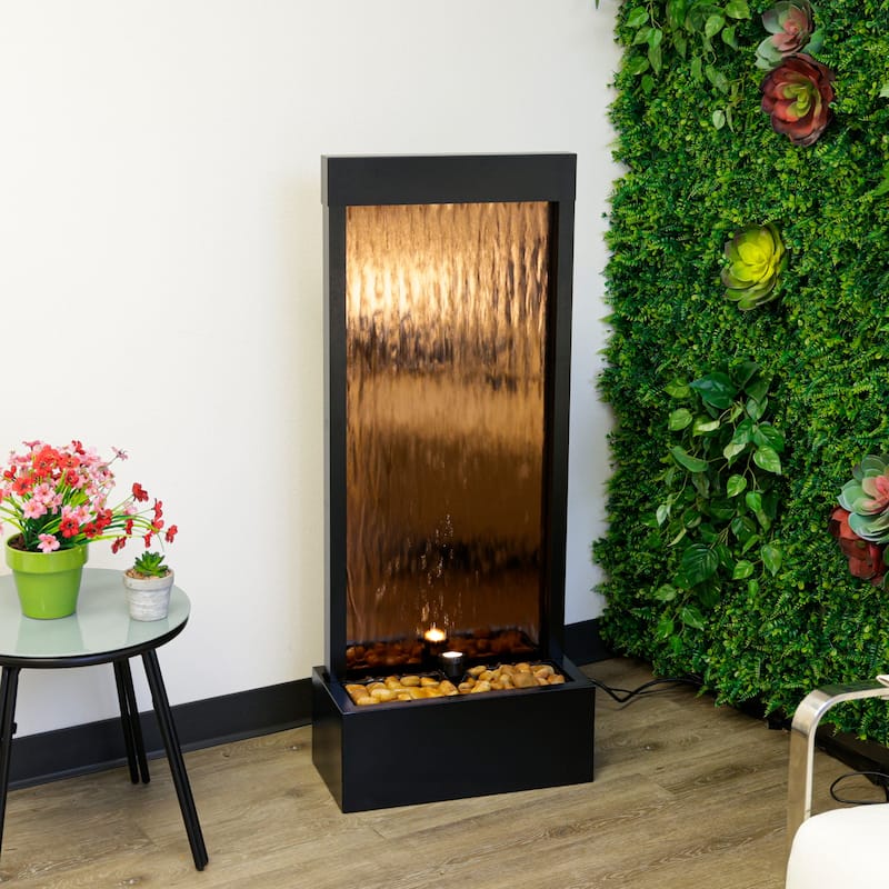 Alpine Corporation 72" Zen Mirror Waterfall Fountain with LED Lights and Stones - Gold - 48