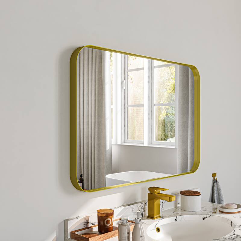 Stylish Rounded Aluminum Framed Bathroom Mirror – Full Length Wall Accent Mirror for Elegant Home Decor