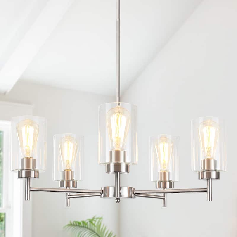 5-Light 5.9"H x 24.3"W Farmhouse Chandelier for Living Room Bedroom - Nickel