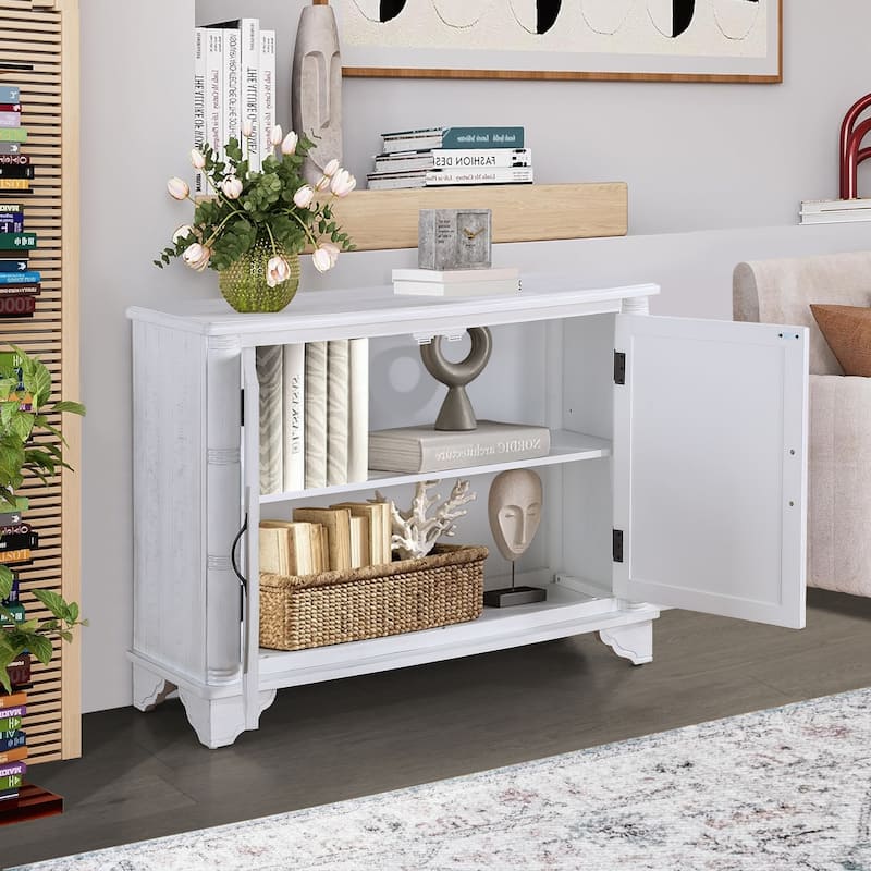 Solid Wood Entryway Console Table, 40" Retro Storage Cabinet with Adjustable Shelf