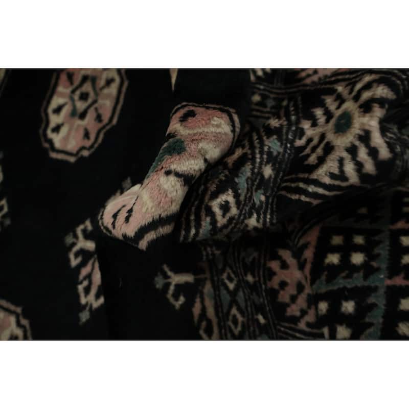 Hand Knotted Oriental 100% Wool Carpet Traditional Geometric Black Bokhara Area Rug - 6' 6'' X 4' 2''