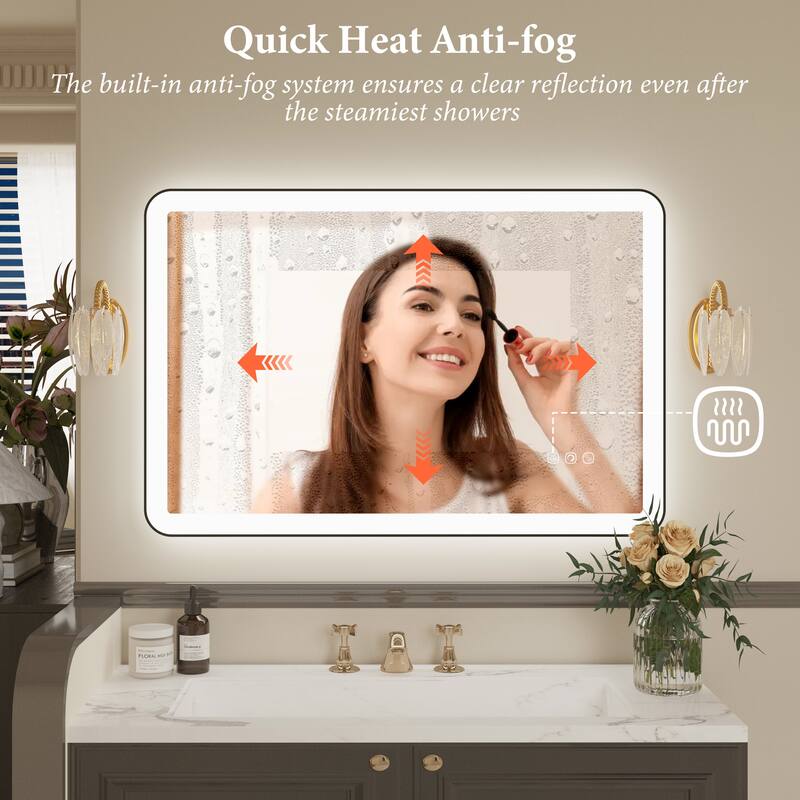 QuivaraView Luxury Aluminum Black Micro-arc Framed bathroom Vanity Wall Mounted LED lighted Mirror