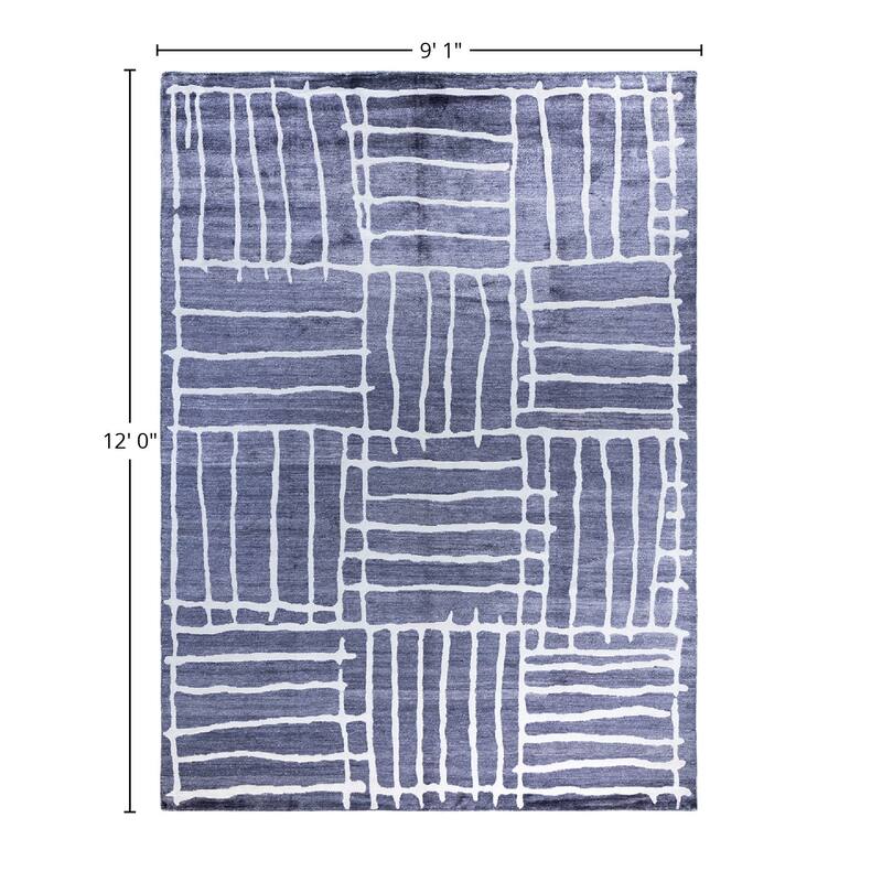 Modern One-of-a-Kind Hand-Knotted Area Rug, Blue - 9' 1" x 12' 0"