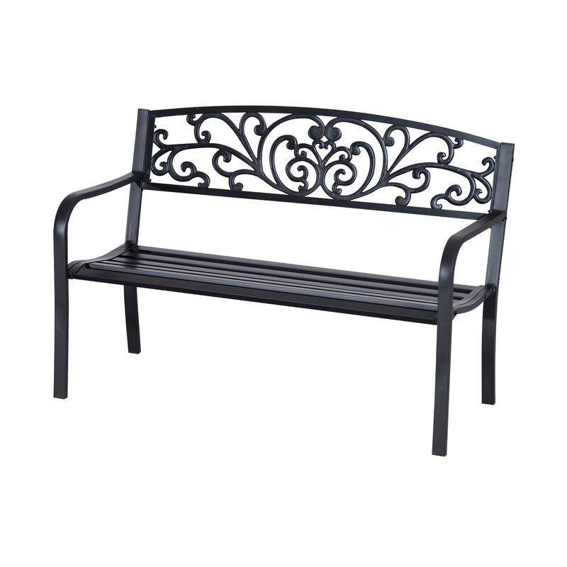 Outsunny 50" Blossoming Pattern Garden Decorative Patio Park Bench with Beautiful Design & Seats for 3 People