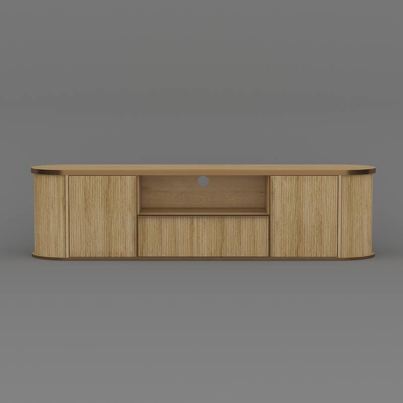 Natural Wood TV Stand with Gold Handles Entertainment Center, Media Console & Storage Cabinet