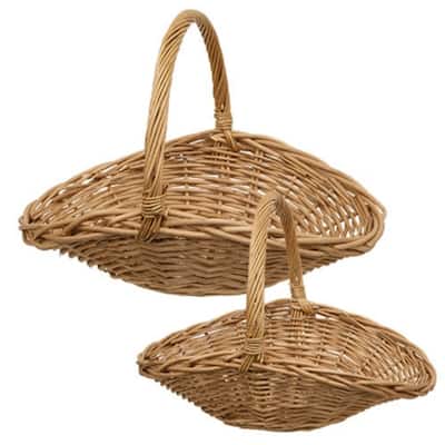 Set of 2 Natural Willow Flower Gathering Baskets with 1 Arched Handle and Wood Finish - 10.5" H x 14.75" W x 11" D