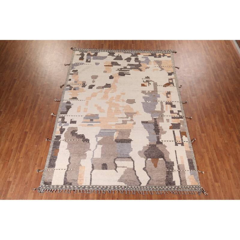 Modern Moroccan Abstract Area Rug Handmade Wool Carpet - 8'10"x 12'7"