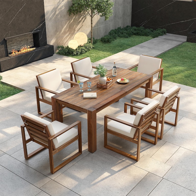 7-Piece Patio Dining Set for 6 - Outdoor Table and Chairs with Umbrella Hole