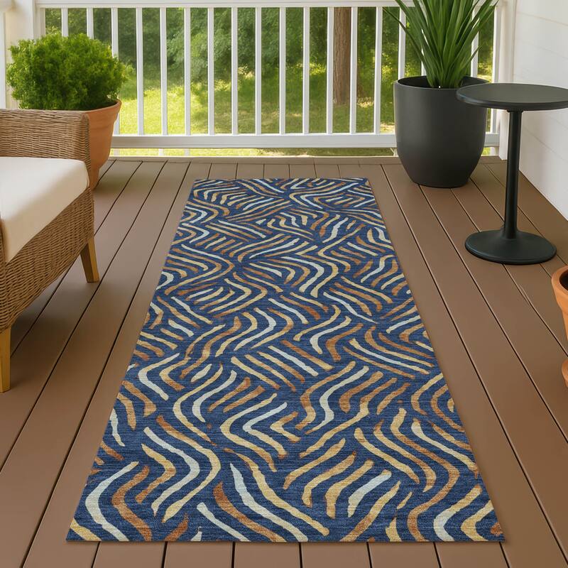 Machine Washable Indoor/ Outdoor Modern Jamie Chantille Rug - Navy - 2'3" x 7'6"