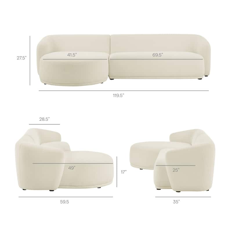 Monica 2 Piece Left Facing Boucle Fabric Modular Sofa with Chaise