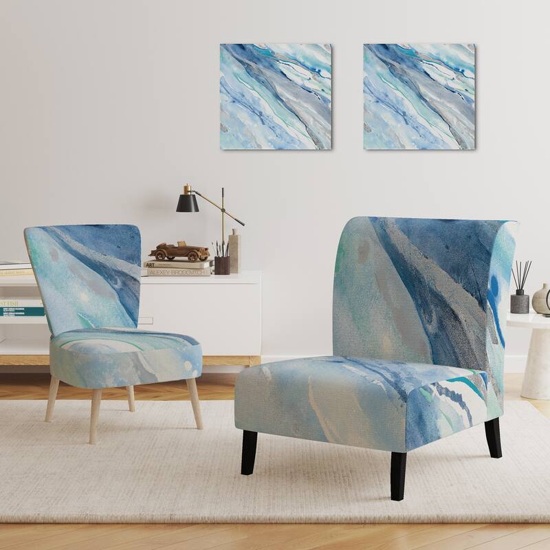 Designart "Blue Silver Spring II" Upholstered Modern Lake House Accent Chair - Arm Chair