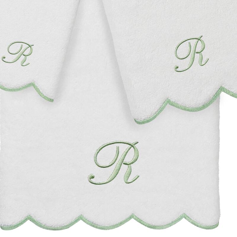 Authentic Hotel and Spa 100% Turkish Cotton Green ADORNIA Scallop Personalized 3 Piece Towel Set - 3 Piece Set